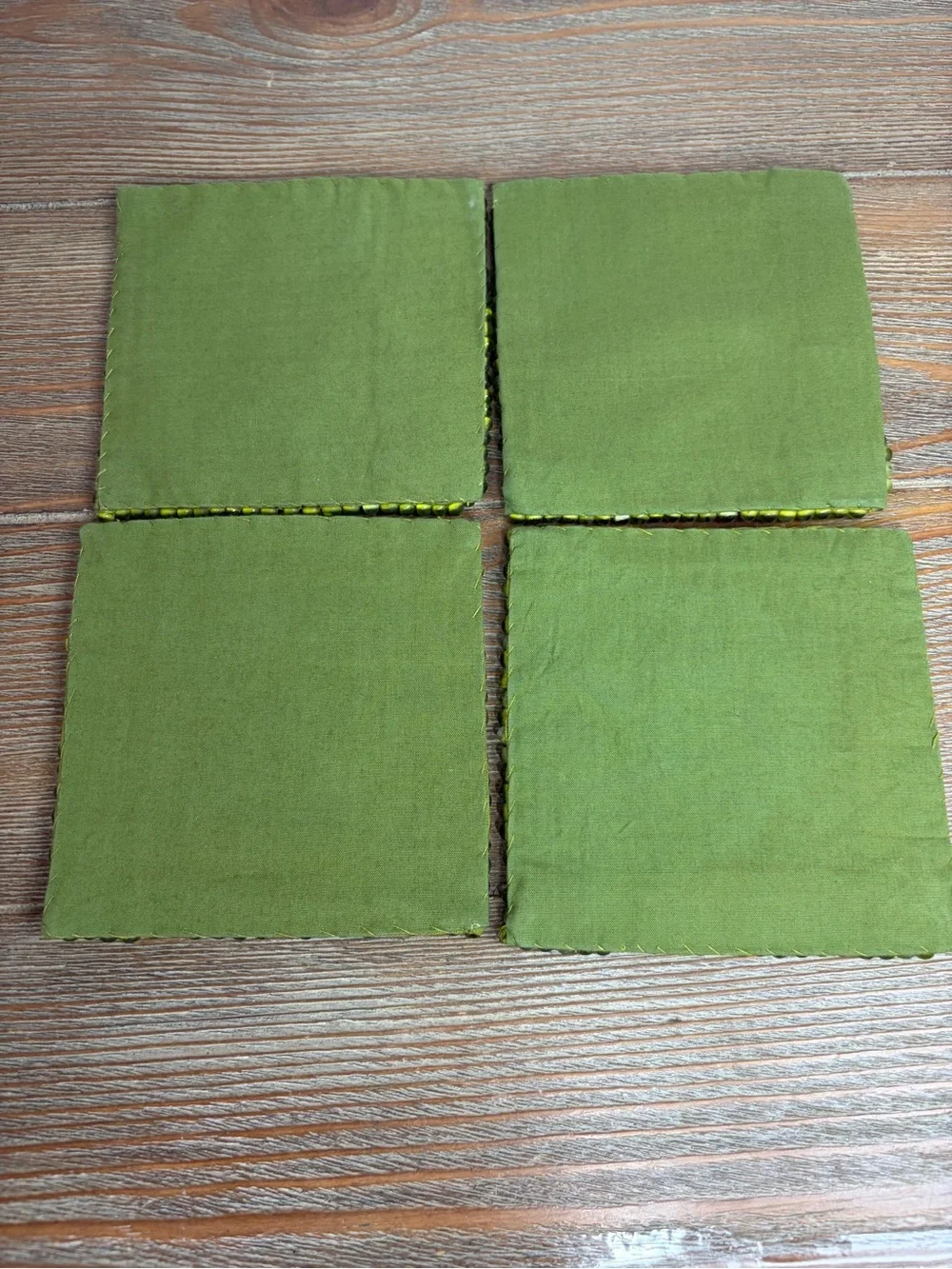 NWT Pottery Barn Green Glass Beaded Coasters Set of Four 4” Square Made in India